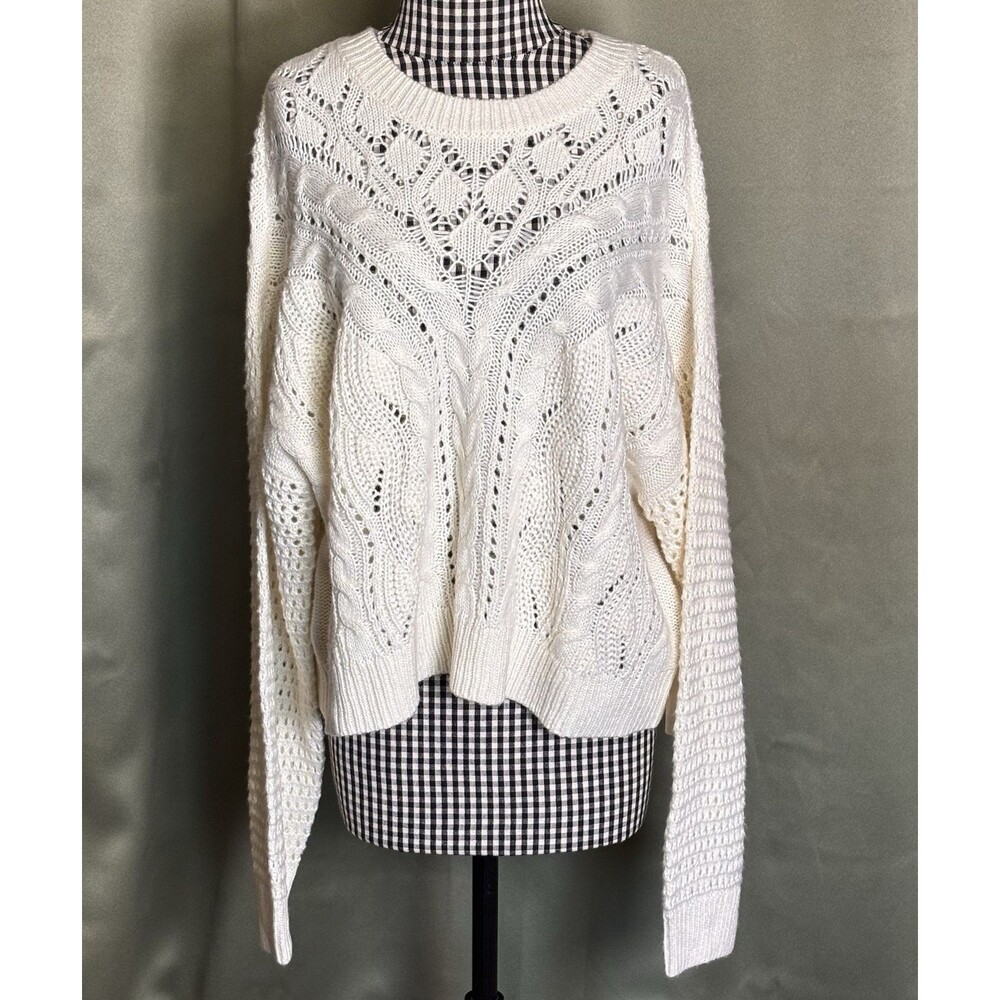Lucky Brand Women's Size XL Open Knit Fisherman Cable Pullover Ivory Sweater $99